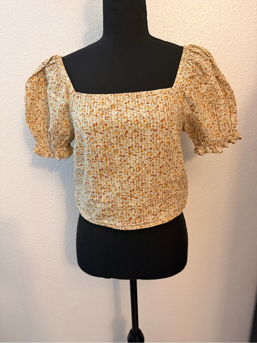 Madewell Yellow Floral Smocked Square-Neck Puff Sleeve Top